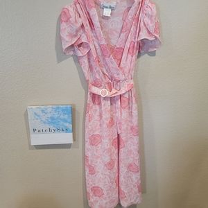 Vintage Pink Alison Peters  Floral Dress Attached Belt